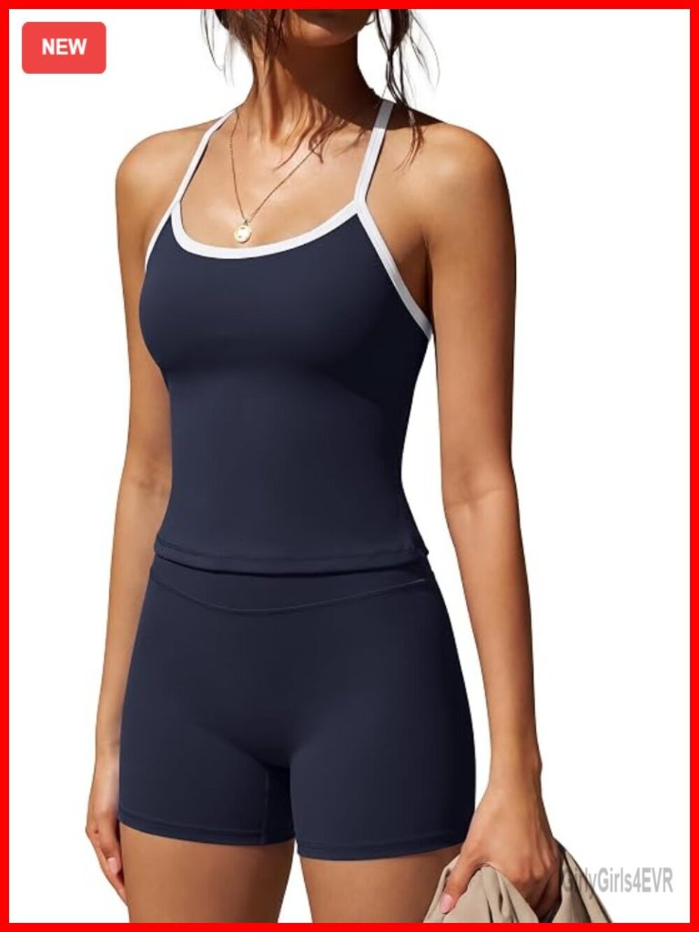 Two Piece Workout Set High Waisted Biker Shorts Halter Padded Tank Tops